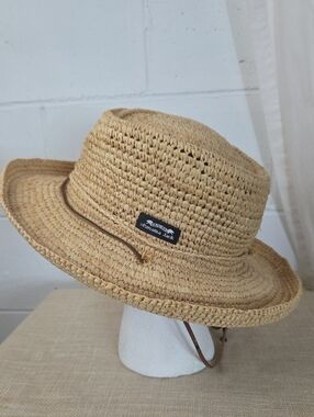 Panama Jack Natural Straw Wide-Brim Sun Hat with Leather Chin Strap Unisex OS